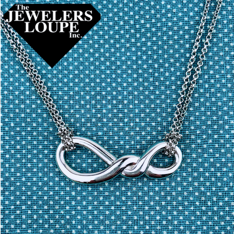 Sterling Silver Infinity Knot Double Strand Necklace on adjustable 17+1" Sterling Silver Chain.