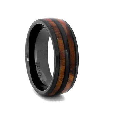 8mm Ceramic Wedding Ring With Genuine Wood from M1 Garand, Size 9.5 (92302)
