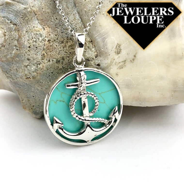 Sterling Silver Turquoise Anchor Necklace (92148)