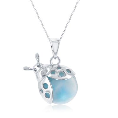 Sterling Silver Lady Bug and Blue Larimar Necklace 