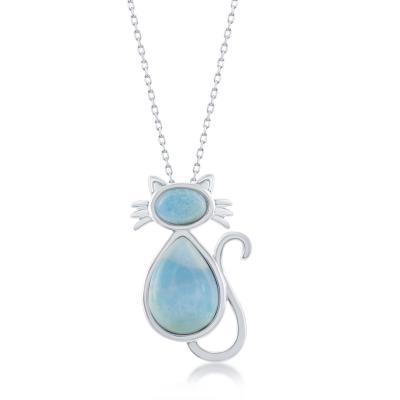 Sterling Silver Cat and Blue Larimar Necklace (92151)