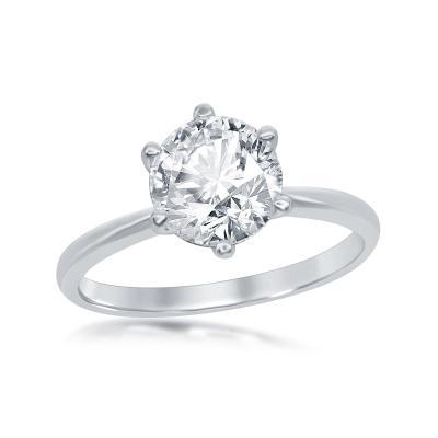Sterling Silver 6-Prong Cubic Zirconia Engagement Ring, Size 5 (96927)