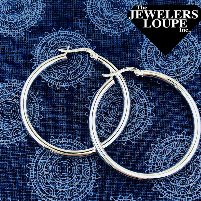 Sterling Silver 3x30mm High-Polished Hoop Earrings (92373)