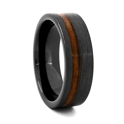 8mm High-Tech Ceramic Wedding Ring With Whiskey Barrel Inlay, Size 13 (92422)