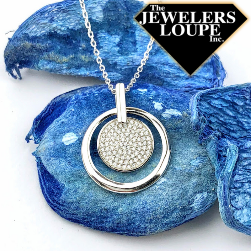 Sterling Silver Micro Pave Disc Open Circle Necklace on adjustable 16+2" Sterling Silver Chain.