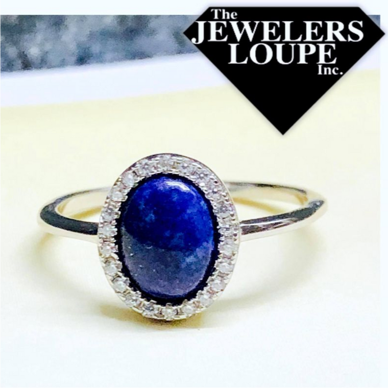 Sterling Silver Oval Lapis and CZ Halo Ring, Size 7 (92461)