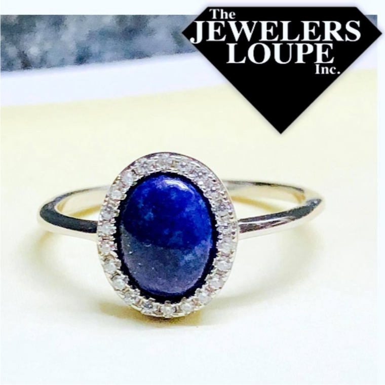 Sterling Silver Oval Lapis and CZ Halo Ring, Size 8 (92462)