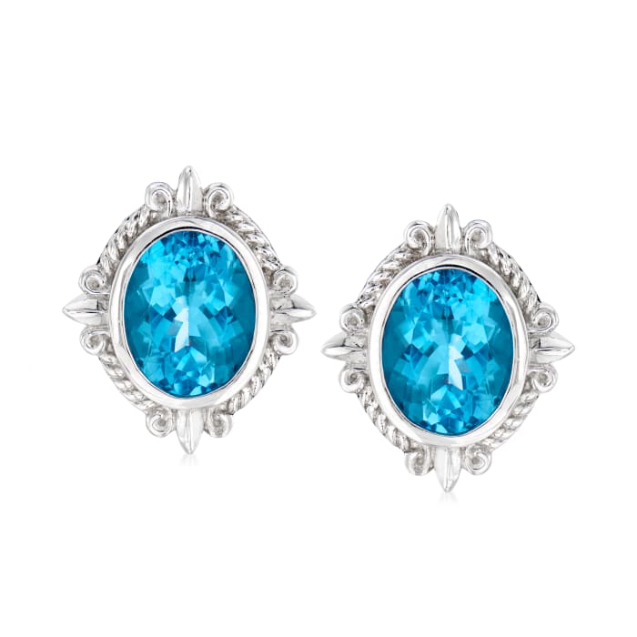 Andrea Candela Sterling Silver Blue Topaz Fleur de Lis Earrings (93558)