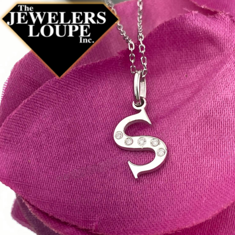 Sterling Silver 0.03cttw Diamond 'S' Initial Pendant (93129)