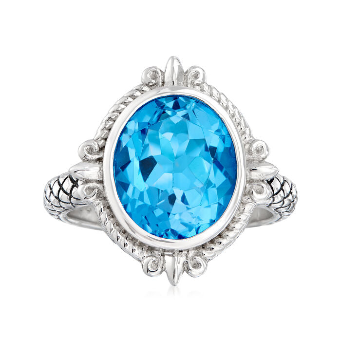 Andrea Candela Sterling Silver Fleur de Lis Design Blue Topaz Ring