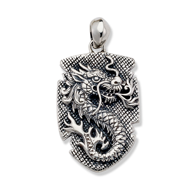 Samuel B. Sterling Silver Dog Tag with Dragon Design Pendant (93420)
