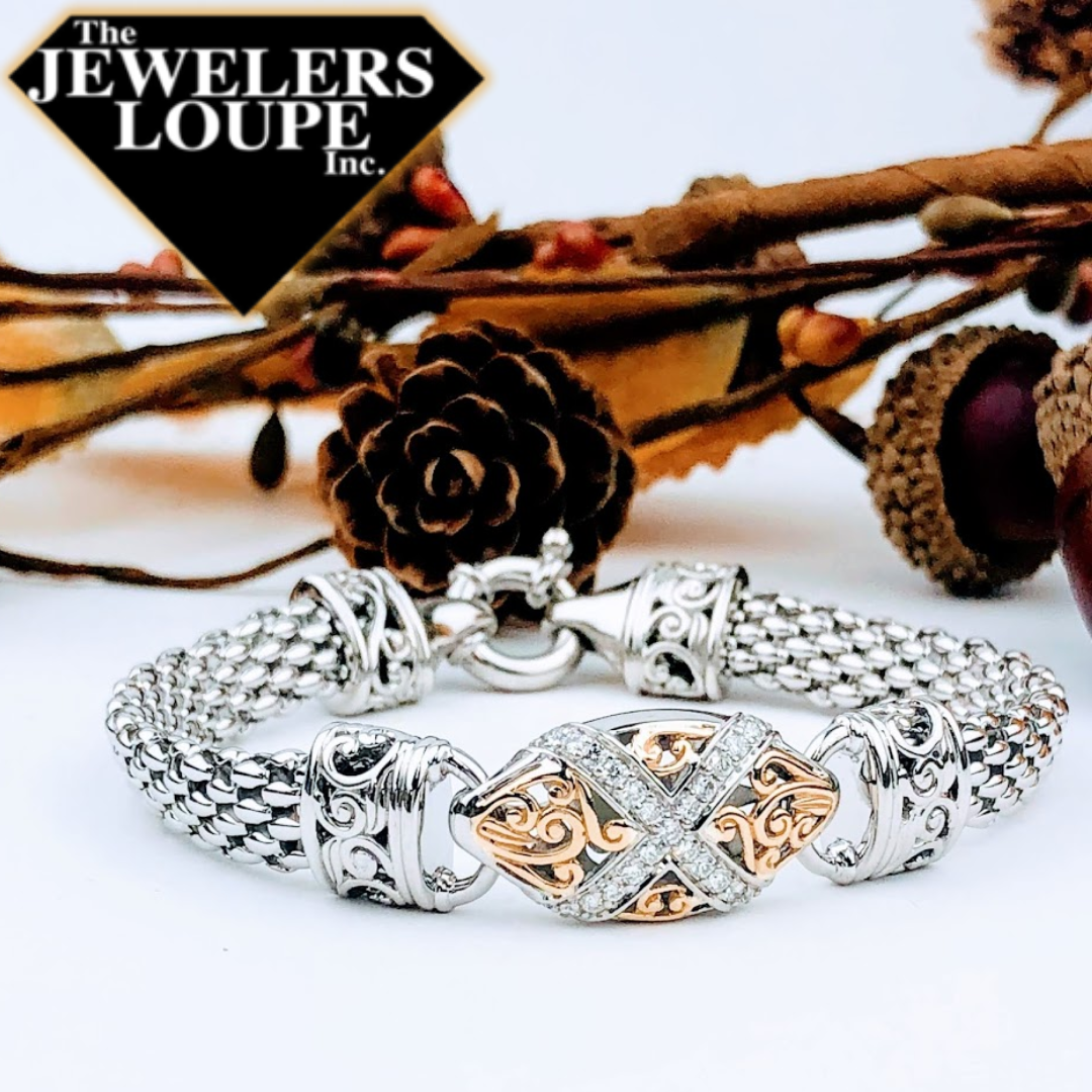 PiyaRo Eterna Collection Italian Sterling Silver Bracelet with 0.40ct diamonds and 14K solid yellow gold accents, 7.5".