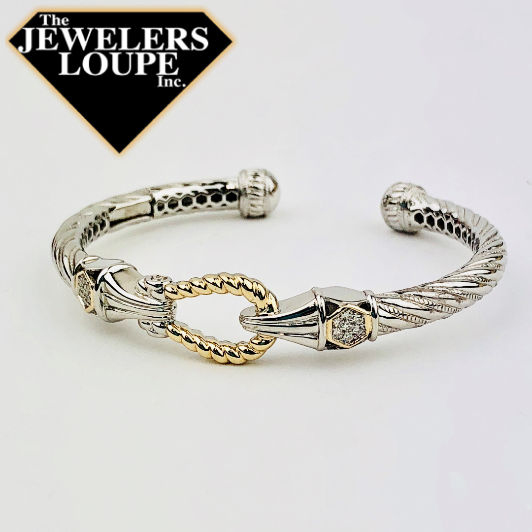 PiyaRo Diamond, Sterling Silver and 14K Yellow Gold Hinged Cuff Bracelet