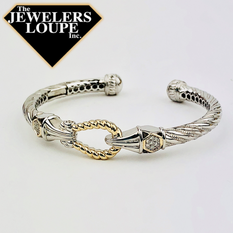 PiyaRo Diamond, Sterling Silver and 14K Yellow Gold Hinged Cuff Bracelet (93592)
