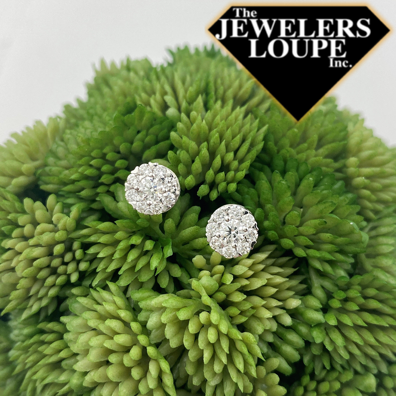 14K White Gold .72ctw Diamond Halo Earrings