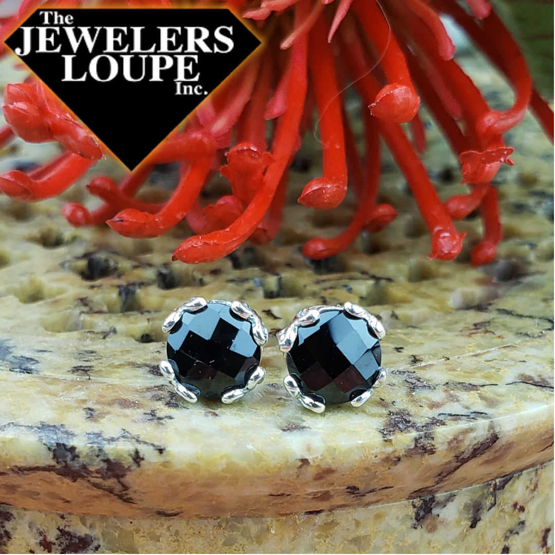 Our Sterling Silver 7mm round black spinel studs, handcrafted in Bali by our skilled artisans. From our signature collection, Royal Bali™ featuring designs handcrafted using sterling silver, solid 18k gold accents and genuine gemstones.