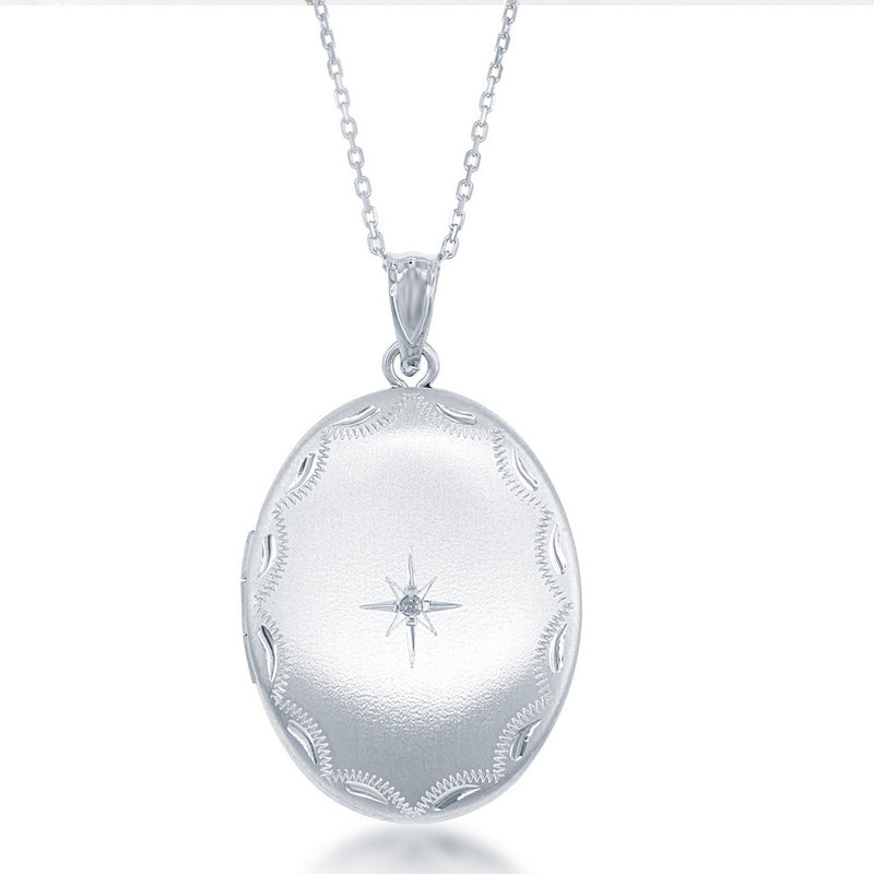 Sterling Silver Diamond Star Oval Locket (93913)