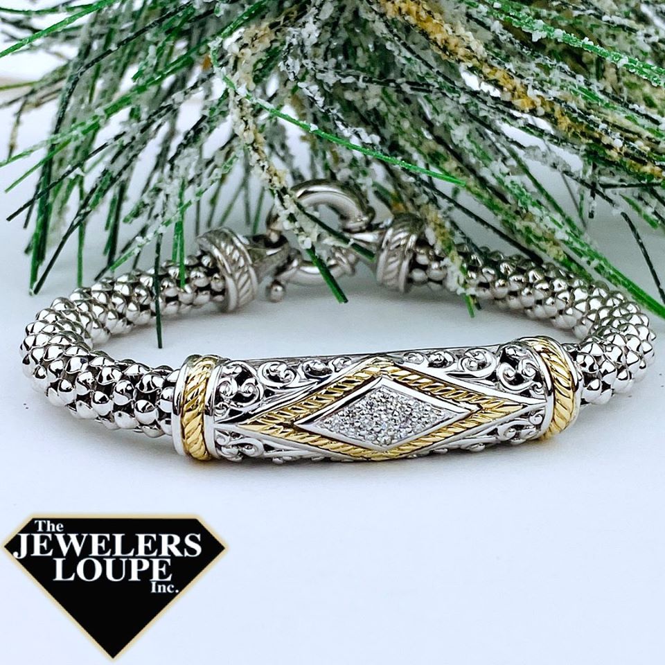 PiyaRo Eterna Collection Italian Sterling Silver Bracelet with 1/4ctw diamonds and 14K solid yellow gold accents, 7.5".