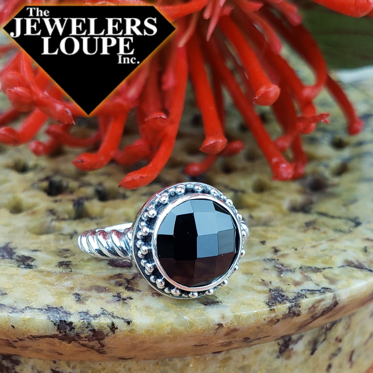 Samuel B. Sterling Silver Round Onyx Ring, Size 7 (94103)