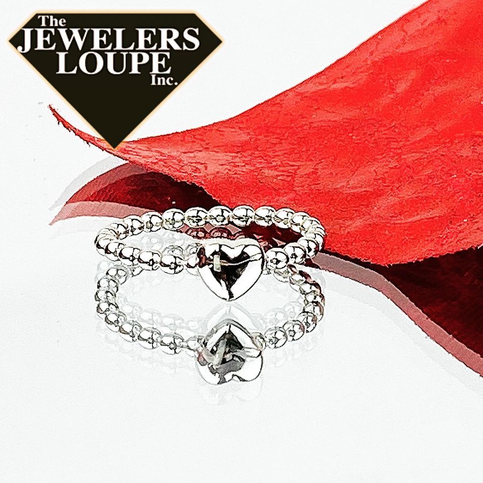Sterling Silver Small Heart Beaded Band Ring