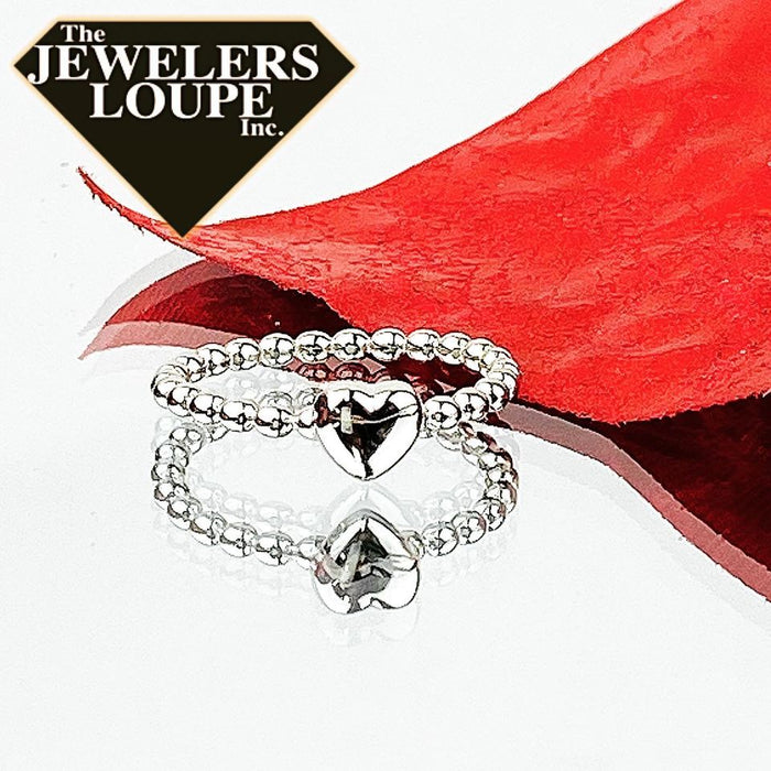 Sterling Silver Small Heart Beaded Band Ring