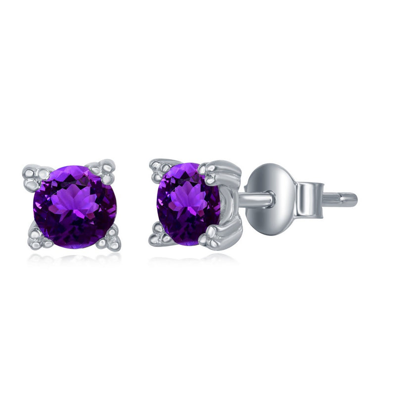 Sterling Silver 5MM Round Amethyst Stud Earrings.