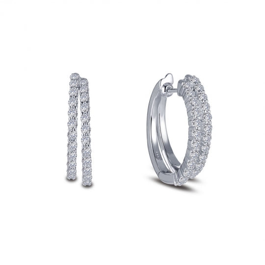 Fun and elegant. These oval-shaped double-hoop earrings are set with Lafonn's signature Lassaire simulated diamonds in sterling silver bonded with platinum.