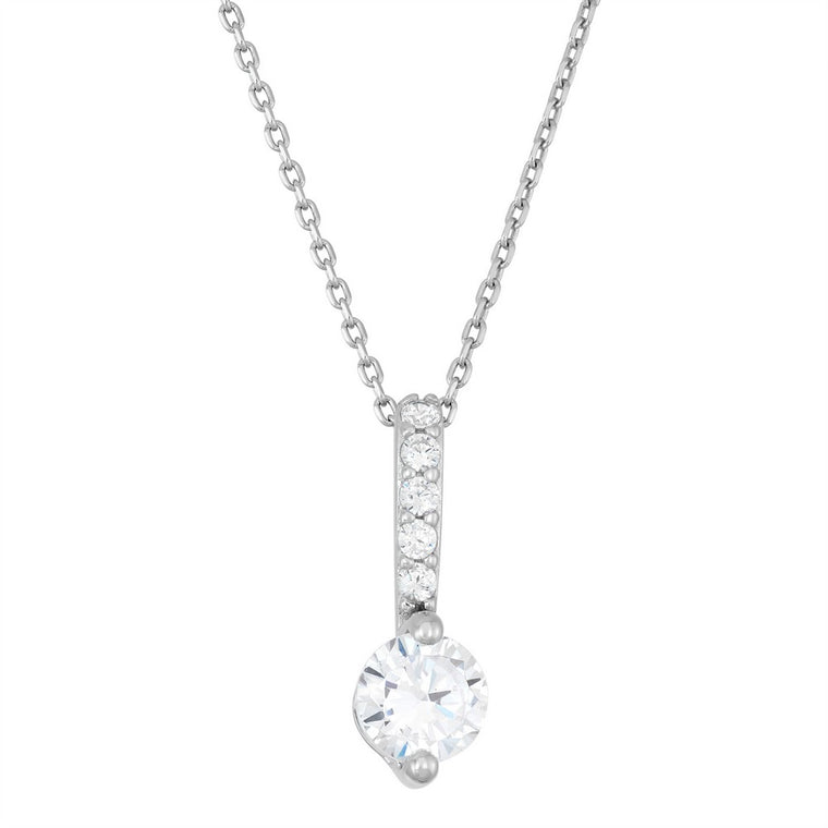 Sterling Silver Thin CZ Bar with Round CZ Solitaire Pendant (94701)