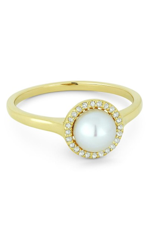 Madison L 14K Yellow Gold Halo ring set with .08ctw Diamonds and Genuine White Pearl, Size 6.5.