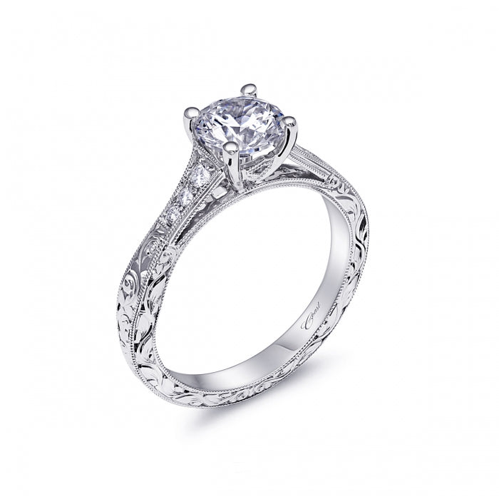 Coast 14K White Gold .08ctw Diamond Engraved Engagement Ring Semi-Mount (94785)