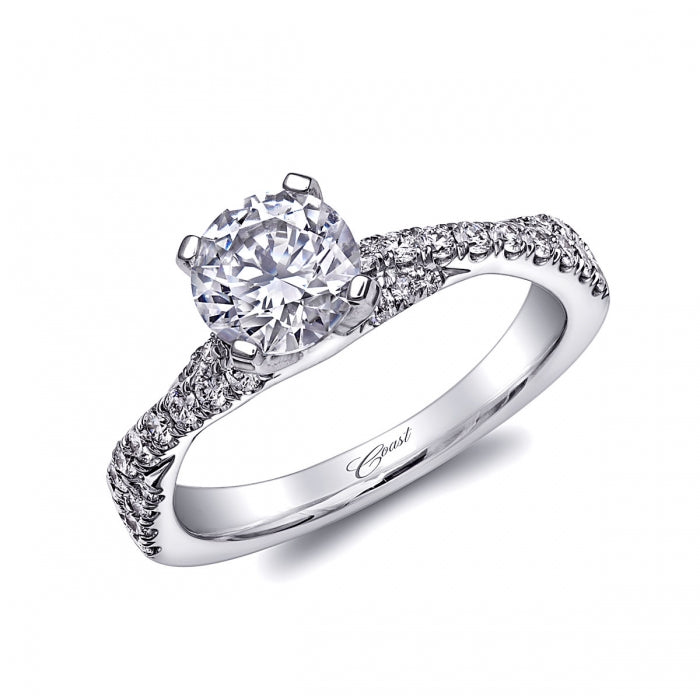 14K White Gold .36ctw Diamond Engagement Semi-Mount by Coast Diamonds.  A beautiful engagement ring featuring a delicately braided shank. Shown with a 1 ct round center stone.