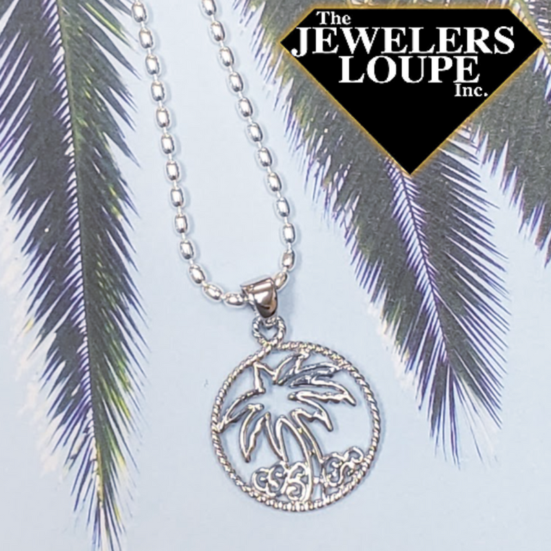 Southern Gates® Harbor Series Collection 19mm Palm Tree Pendant 925 Sterling Silver - Rhodium Plated  As a tribute to the hundreds of coastal communities across the country, the Southern Gates® Harbor Series celebrates sailors, swimmers, and sun soakers with jewelry inspired by timeless nautical elements. *chain sold separately