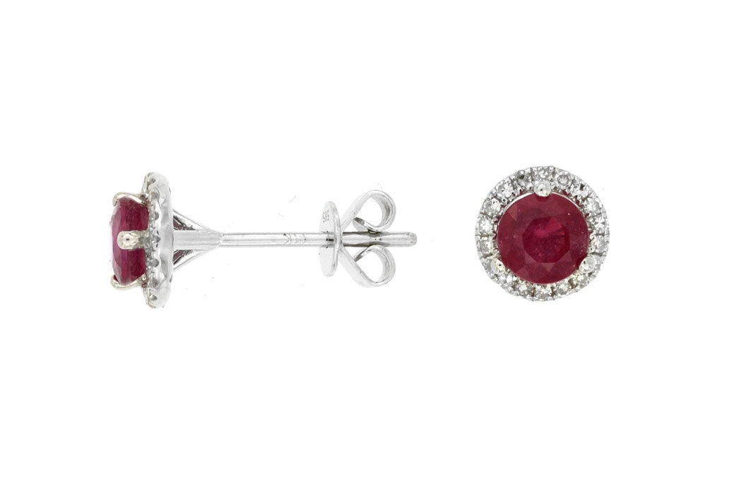 14K White Gold .14ctw Diamond and .80ctw Ruby Earrings