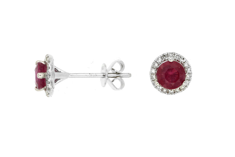 14K White Gold .14ctw Diamond and .80ctw Ruby Earrings (94953)