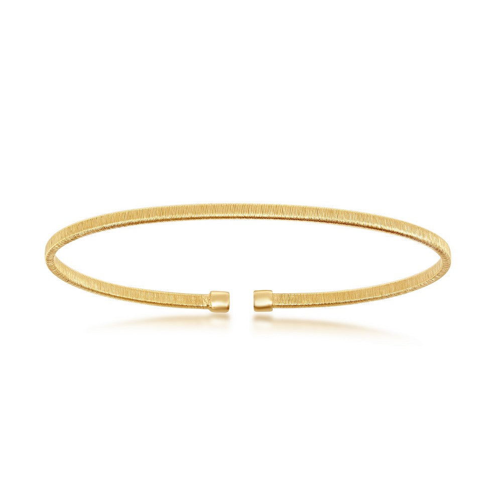 Sterling Silver Wire Designer Bangle, Bonded with 14K Gold Plating