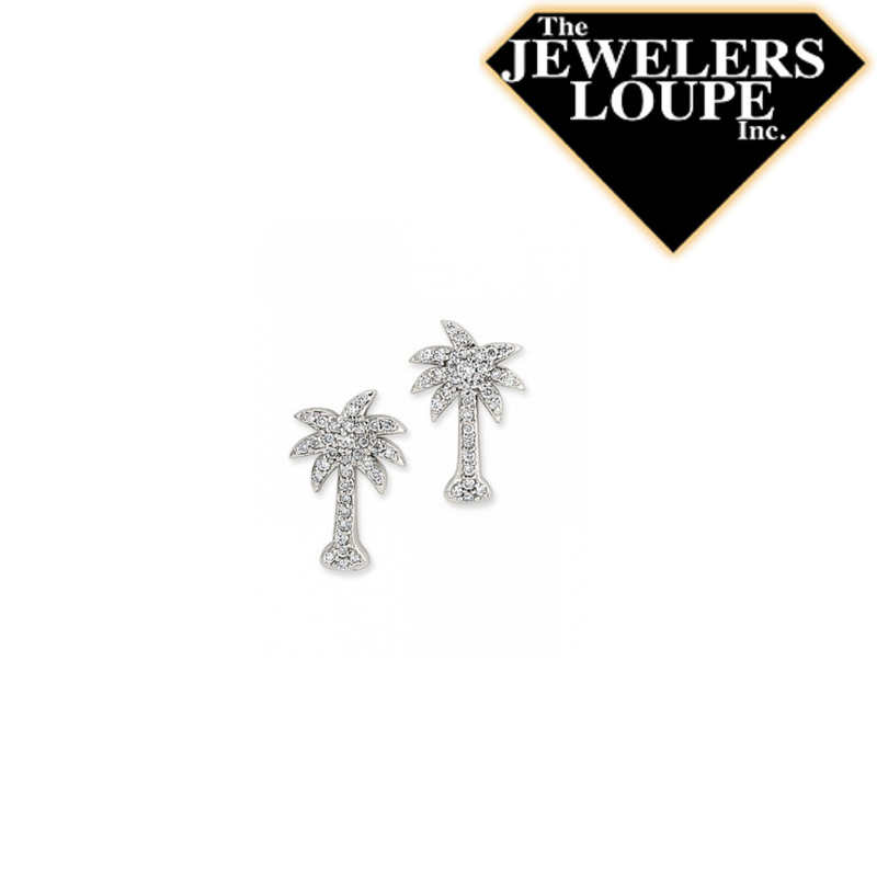 14K White Gold .24ctw Diamond Palmetto Tree Stud Earrings
