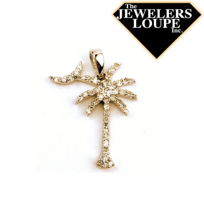 14K Yellow Gold .30ctw Diamond Palmetto Tree and Moon Pendant 