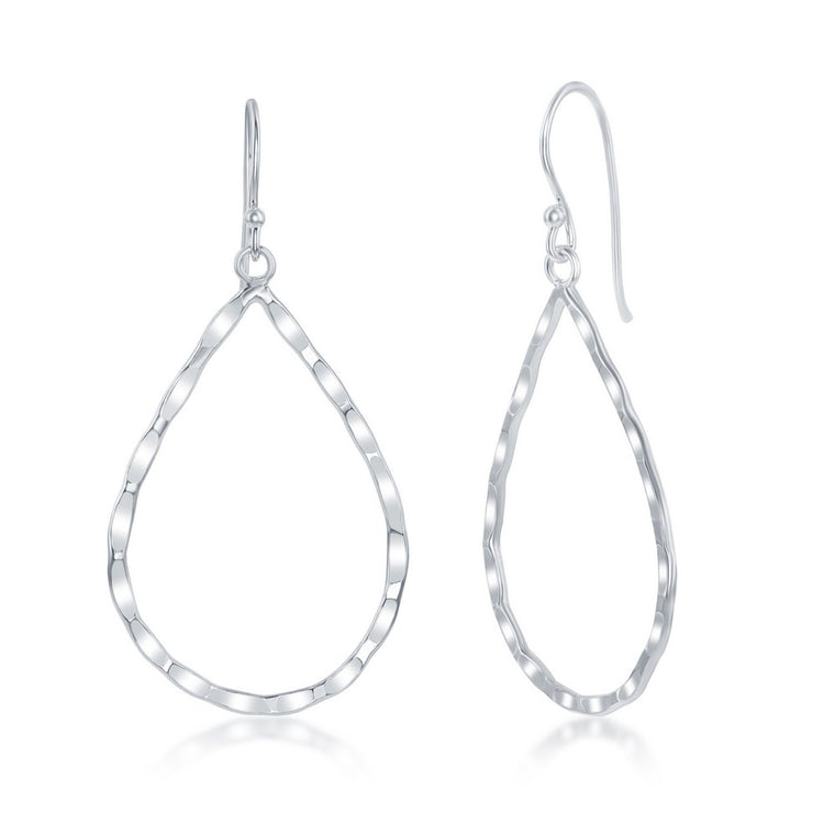 Sterling Silver Hammered Pear Shaped Earrings (95224)