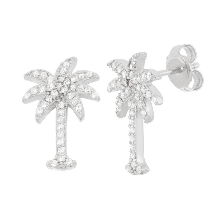 Sterling Silver and Cubic Zirconia Palmetto Tree Earrings (95226)