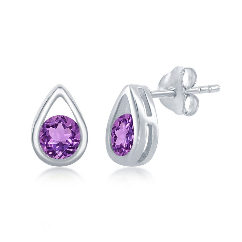 Sterling Silver Amethyst Stud Earrings (95228)