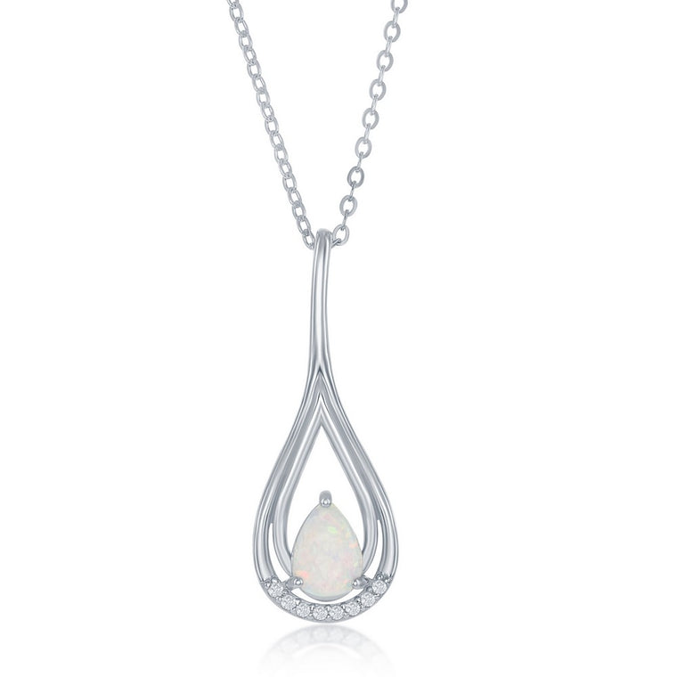 Sterling Silver Created White Opal Pendant with CZ Accents (95238)