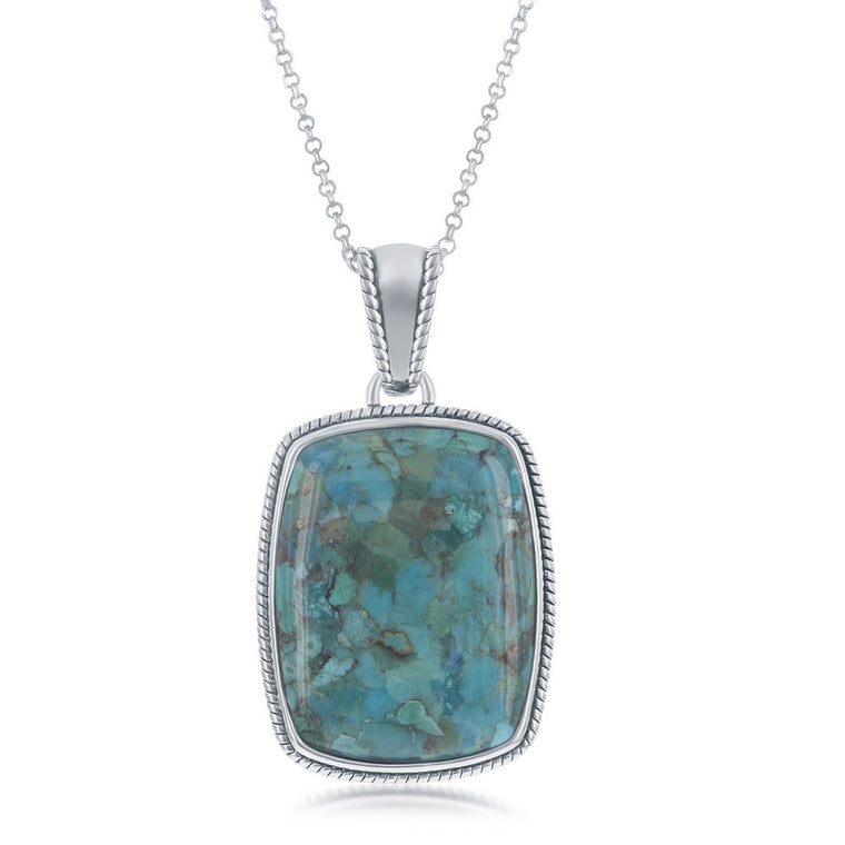 Sterling Silver Large Rectangle Turquoise Pendant with Chain (95241)
