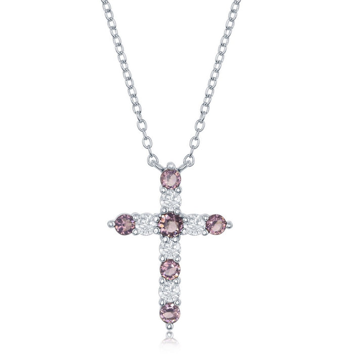 Sterling Silver Amethyst Cubic Zirconia February Birthstone Necklace with 16+2" Adjustable Sterling Silver Chain.
