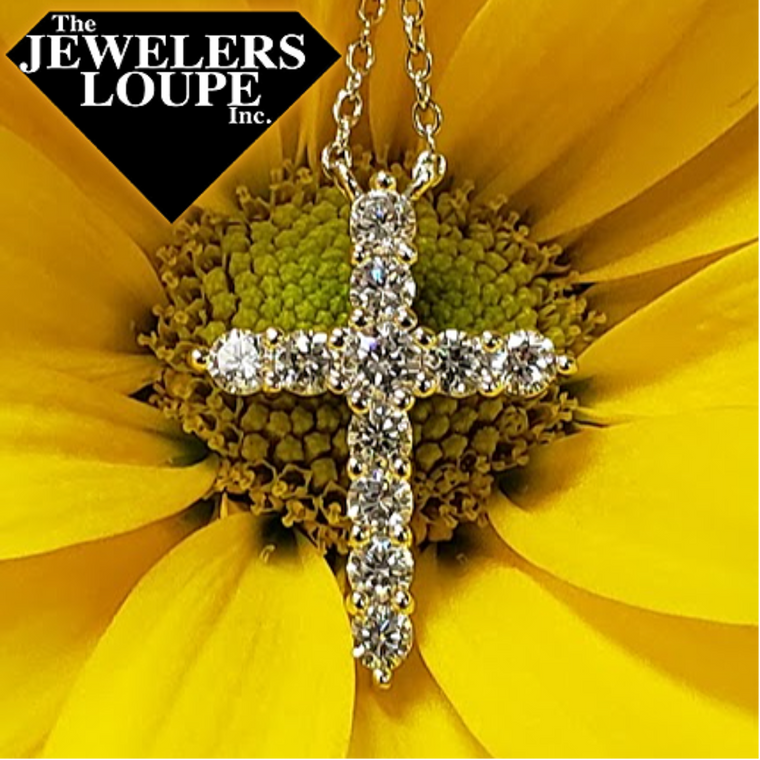 Sterling Silver April Birthstone Cross Necklace (95262)
