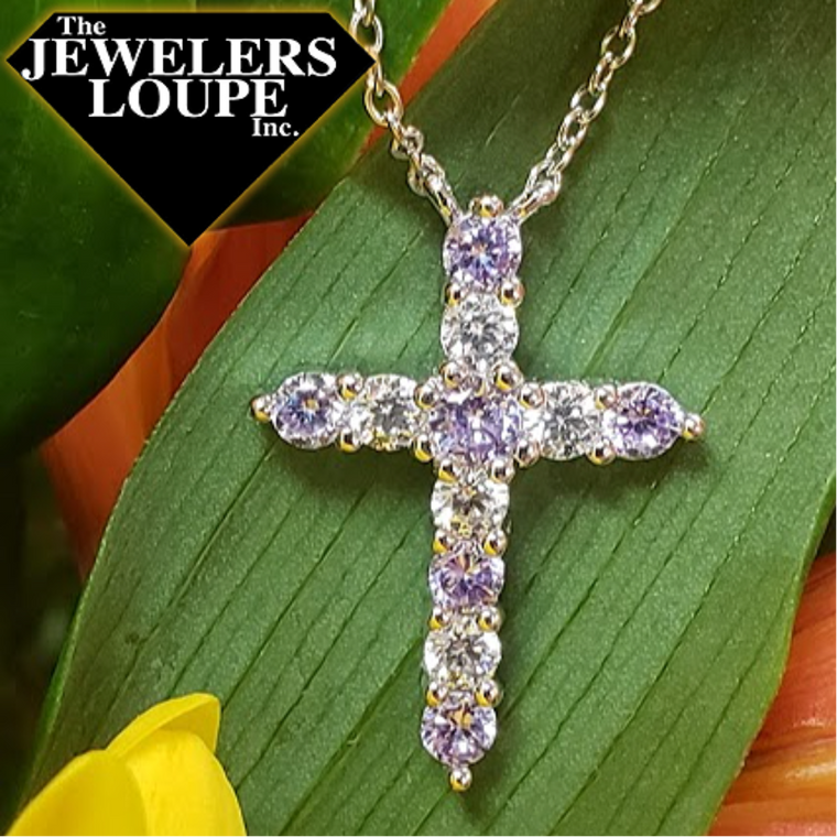 Sterling Silver June Birthstone Cross Necklace (95264)