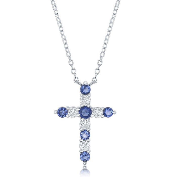 Sterling Silver Sapphire Cubic Zirconia September Birthstone Necklace with 16+2" Adjustable Sterling Silver Chain.