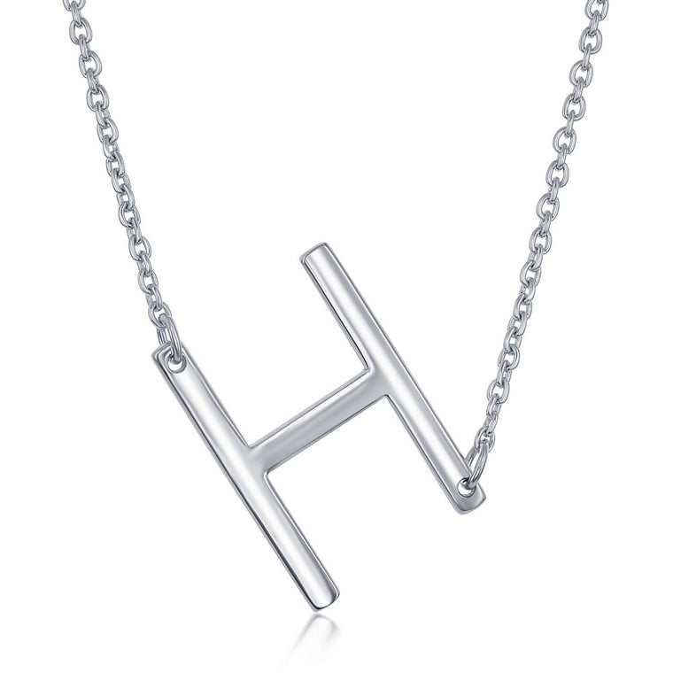 Sterling Silver Sideways 'H' Initial Pendant (95278)