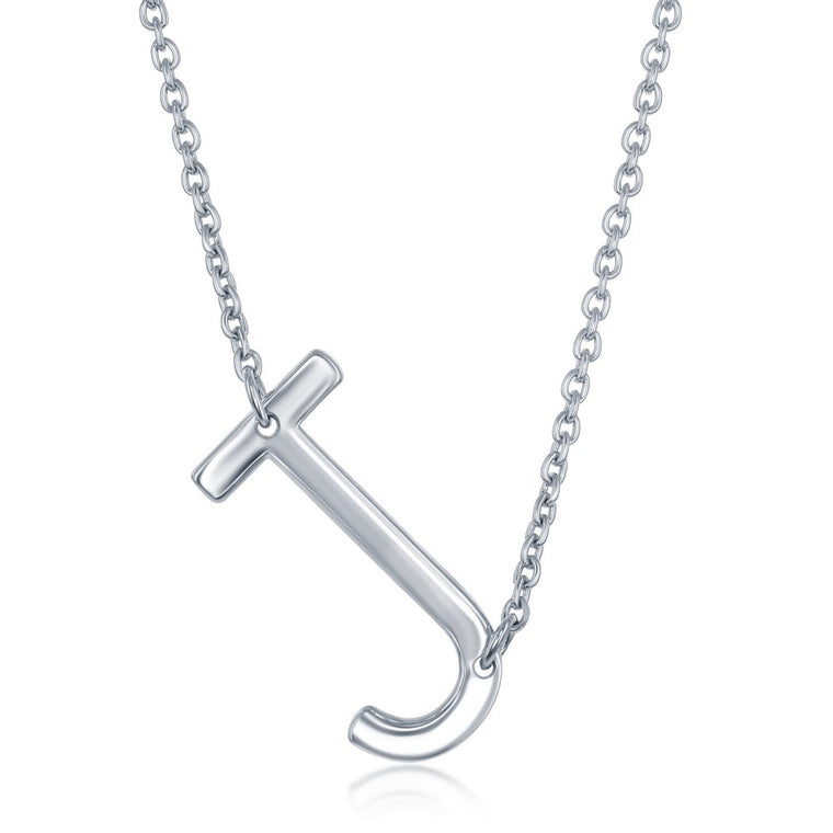 Sterling Silver Sideways 'J' Initial Pendant (95279)
