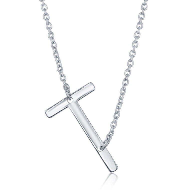 Sterling Silver Sideways 'T' Initial Pendant (95287)