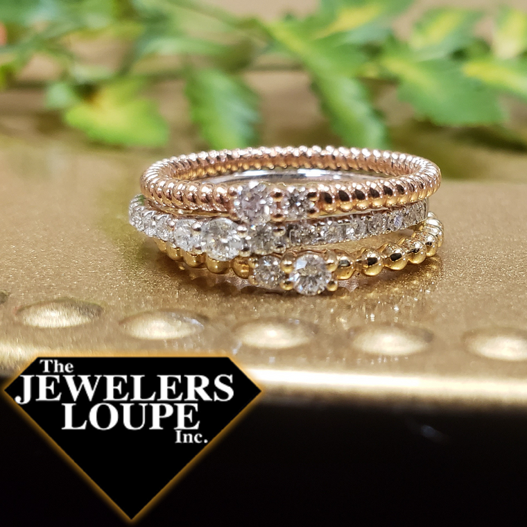 14K Yellow and White Gold Three Stackable Rings with .49ctw Diamonds (96815)